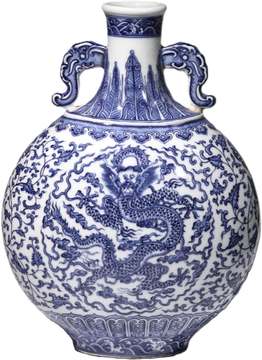 清乾隆青花龙纹 夔龙耳扁壶